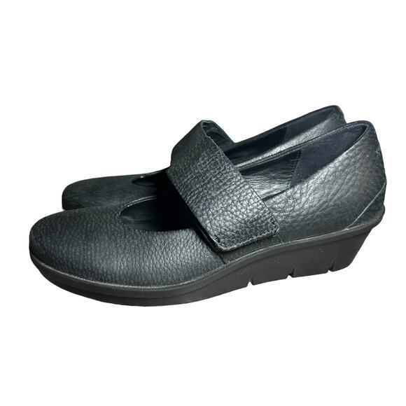 Ecco Skyler Mary Jane Black Leather Wedges Size 38 US 7 comfort hook and loop - Picture 9 of 13